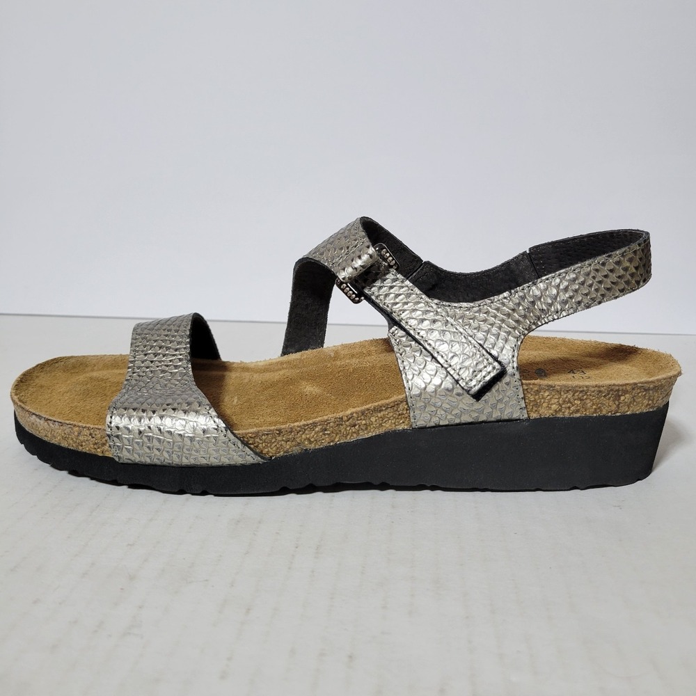Naot Pamela Metallic Scale Snake Embossed Slingback Wedge Sandal Size 12 - Picture 4 of 9